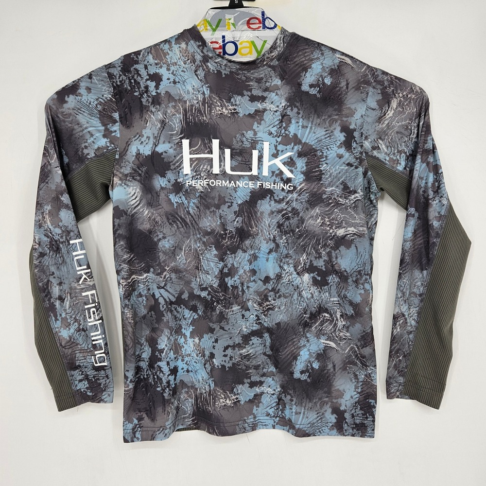Huk Performance Fishing Shirt Mens Small Spellout Long Sleeve Camouflage
